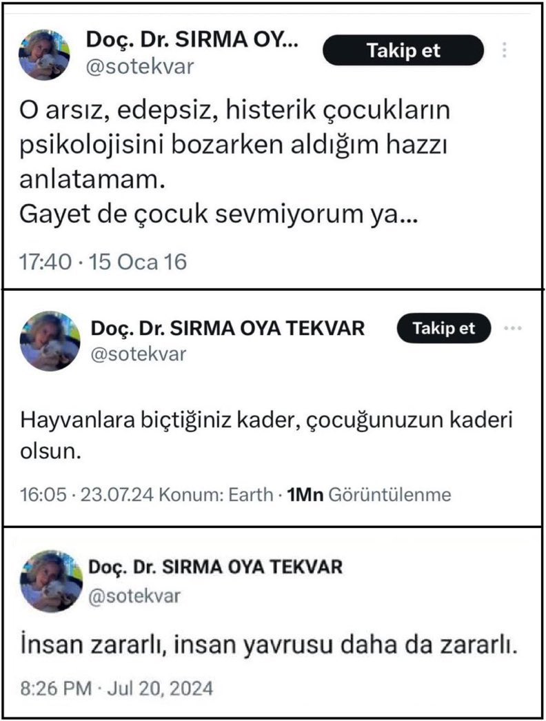 Ne yani şimdi bu hayvancı birey, Ankara Üniversitesinde bizim çocuklarımızı mı yetiştiriyor?

Çocukların psikolojini bozmaktan Haz aldığını itiraf eden biri benim vergilerimle hocalık mı yapıyor?

<a href="/YuksekogretimK/">Yükseköğretim Kurulu (YÖK)</a> <a href="/AnkaraUni/">Ankara Üniversitesi</a>