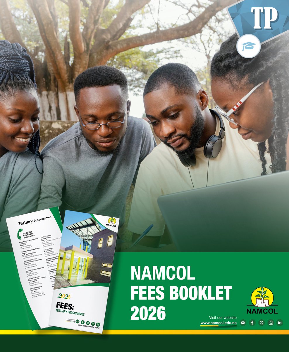 Namcol11's tweet image. Your 2026 academic journey starts here! 

The new NAMCOL Fees Booklet is officially out! Whether you’re continuing your studies or starting a new chapter, we’ve made it easy for you to plan ahead.

👉 Link : namcol.edu.na/wp-content/upl…

#NAMCOL #StudyGoals #HigherEducation #Namibia