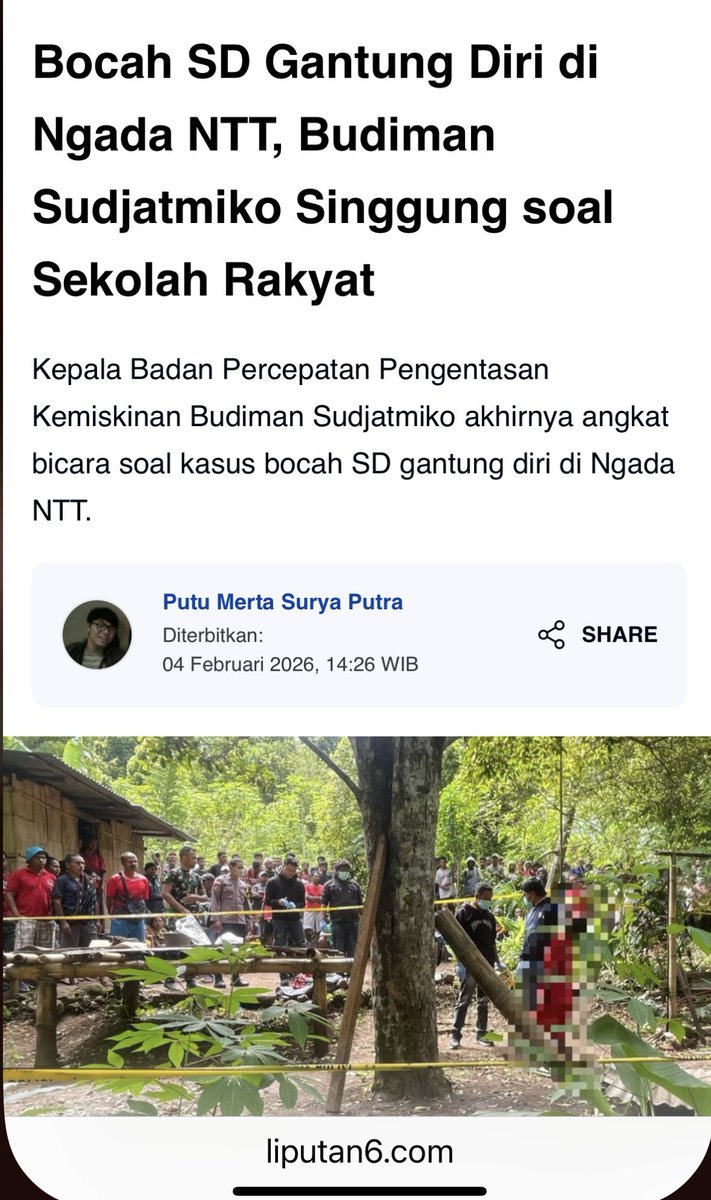 Tragedi wafatnya bocah SD di Ngada, NTT, menjadi pengingat pahit bahwa kemiskinan ekstrem masih menyisakan dampak serius, bukan hanya pada ekonomi keluarga, tetapi juga pada kesehatan mental dan rasa aman anak-anak. Pernyataan Kepala BP Taskin Budiman Sudjatmiko patut diapresiasi
