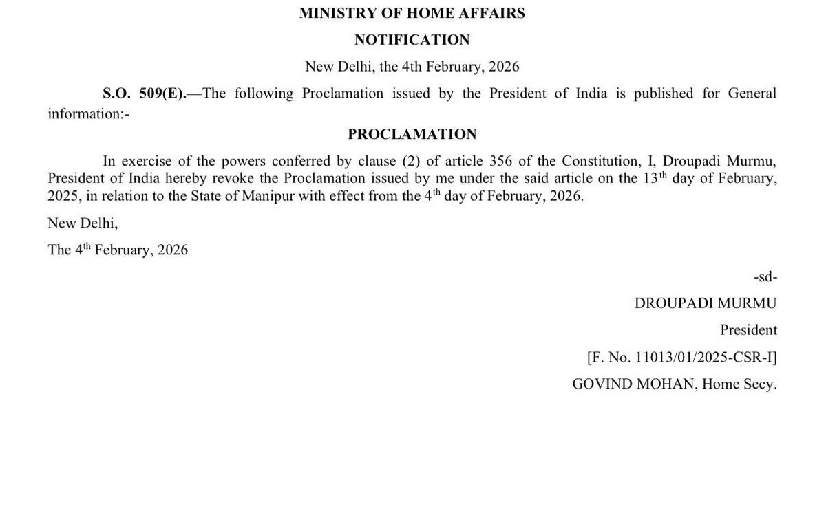 DrLamtinthangHk's tweet photo. The President's Rule in strife-torn #Manipur has been revoked following the proposed formation of the so-called Popular Govt with Shri. @YKhemchandSingh is all set to take Oath of Office as the new CM of the state.

@rashtrapatibhvn @INCIndia @RahulGandhi @saptagiriulaka @LokBhavManipur @INCManipur @INCAdivasi @the_hindu @thewire_in @power_corridors @KSODelhi @TribalArmy
