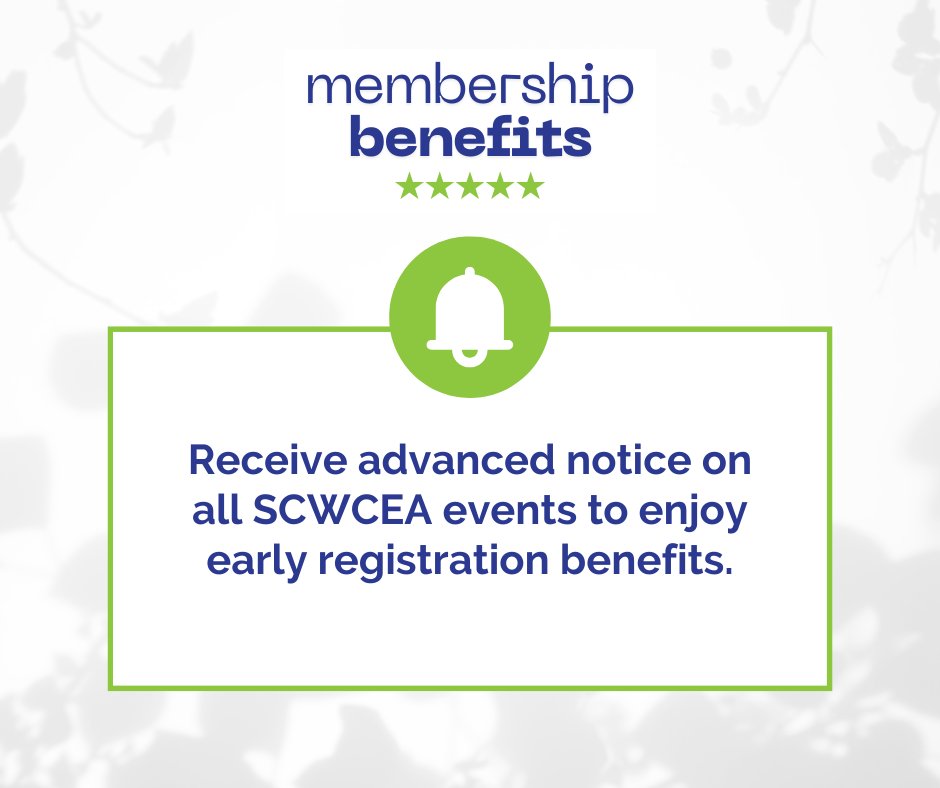 📅 Members get early access!

Receive advance notice for all SCWCEA events — giving you early registration benefits and the best chances to secure your spot.
👉 Join or renew: scwcea.org/join-us 

#SCWCEA #MemberPerks #EventAccess