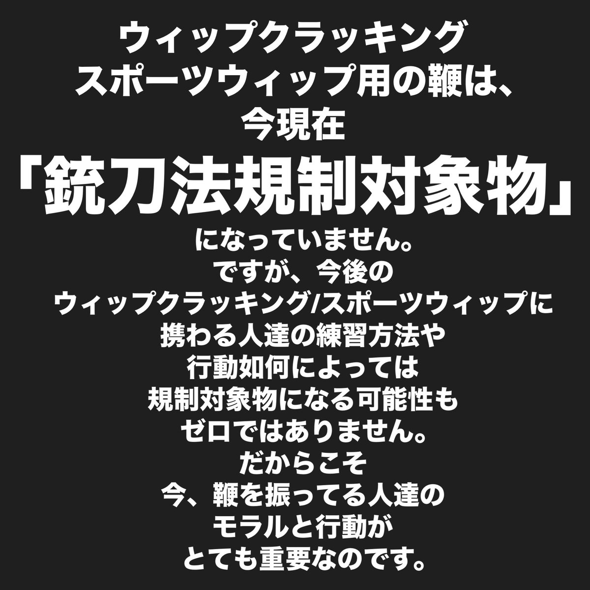 NaomiDamianWhip's tweet photo. 《定期》
#ウィップクラッキング #スポーツウィップ の練習は屋外でしないで！
その場所はあなただけのためにある場所ではありません。鞭（スポーツ用とは言え）を振る姿に世間の人の理解はありません。鞭から発生する爆音は周囲へ恐怖感しか与えません。許可をとったスタジオや体育館で練習しましょう https://t.co/GpoGYBSqNw