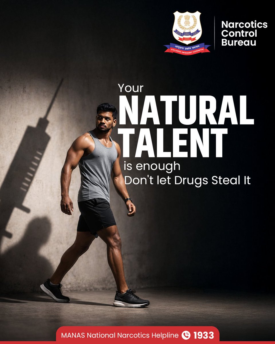 There’s nothing more intimidating than your natural strength.

Don't let synthetic shortcuts steal your glory.

#NCB #NarcoticsControlBureau #DrugFreeIndia #StayHealthy #ChooseLifeNotDrug