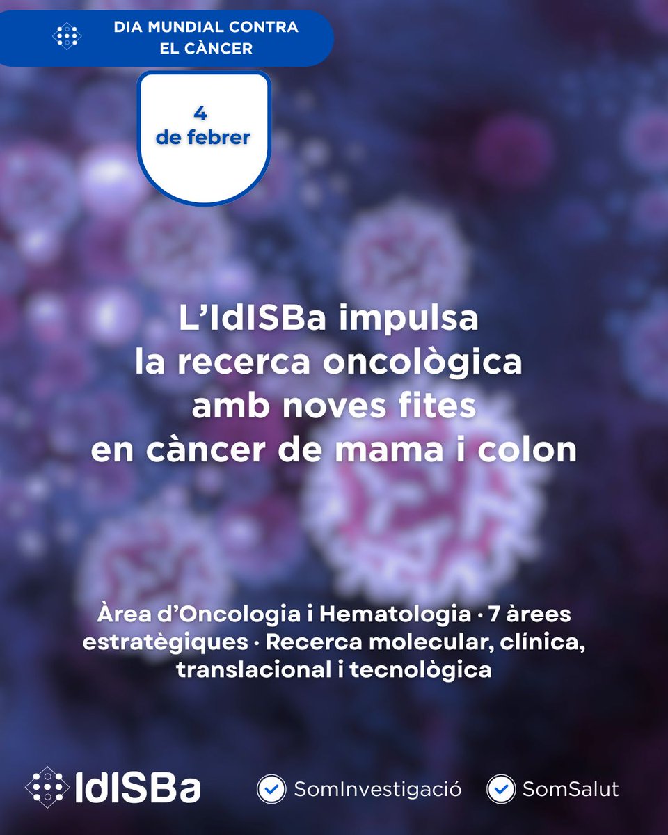 idisbaib's tweet photo. #DiaMundialDelCancer
🔬 L’@IdISBa avança en la recerca oncològica amb noves fites en càncer de mama, colon i hematologia.
👩🔬 130 investigadors · 8 grups especialitzats
#IdISBa #Recerca https://t.co/lDV1qMGpQr