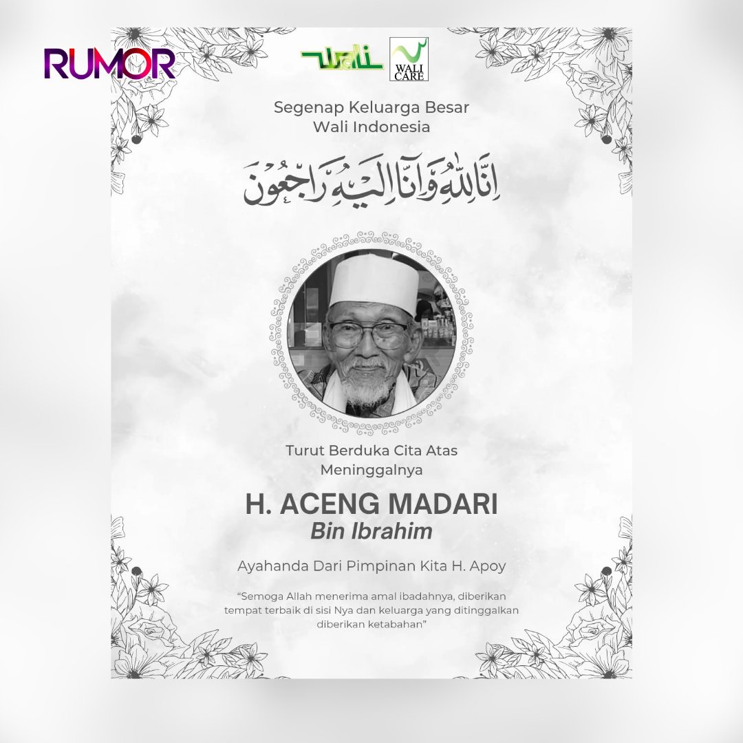 rumormediaid's tweet image. Kabar duka menyelimuti keluarga personel band Wali, Apoy. Ayahanda Apoy, Aceng Madari, dikabarkan meninggal dunia pada Rabu (4/2).

#rumormedia #waliband #apoywali

Source Foto: Instagram/Bandwaliofficial/apoy_wali