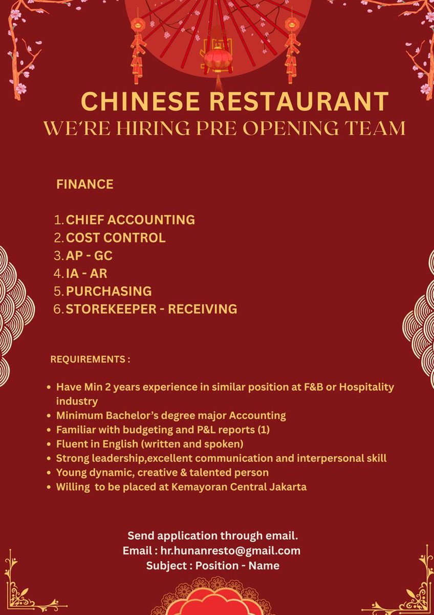 IsanRM's tweet image. Info loker area Kemayoran Jakarta Pusat, industri FnB. 
Silakan kirimkan lamaran langsung ke email yang tertera atau dm.

@ezash @hrdbacot #lokercot #InfoLoker #loker