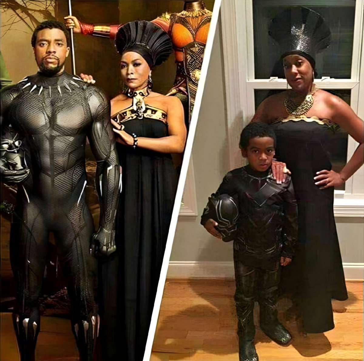 Jabz_CFC's tweet image. A mother and child dressed in costumes inspired by Chadwick Boseman and Angela Bassett in Black Panther.