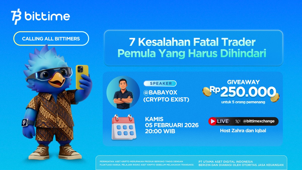bittimexchange's tweet image. Banyak anak muda ingin dapet uang dari market, salah satunya sebagai full-time trader maupun sampingan. Tapi kenyataannya, trading terutama bagi pemula nggak semudah yang dibayangkan.

Bittime bakal ngadain AMA bareng @babay0x dari @cryptoexist yang membahas "7 Kesalahan Fatal…
