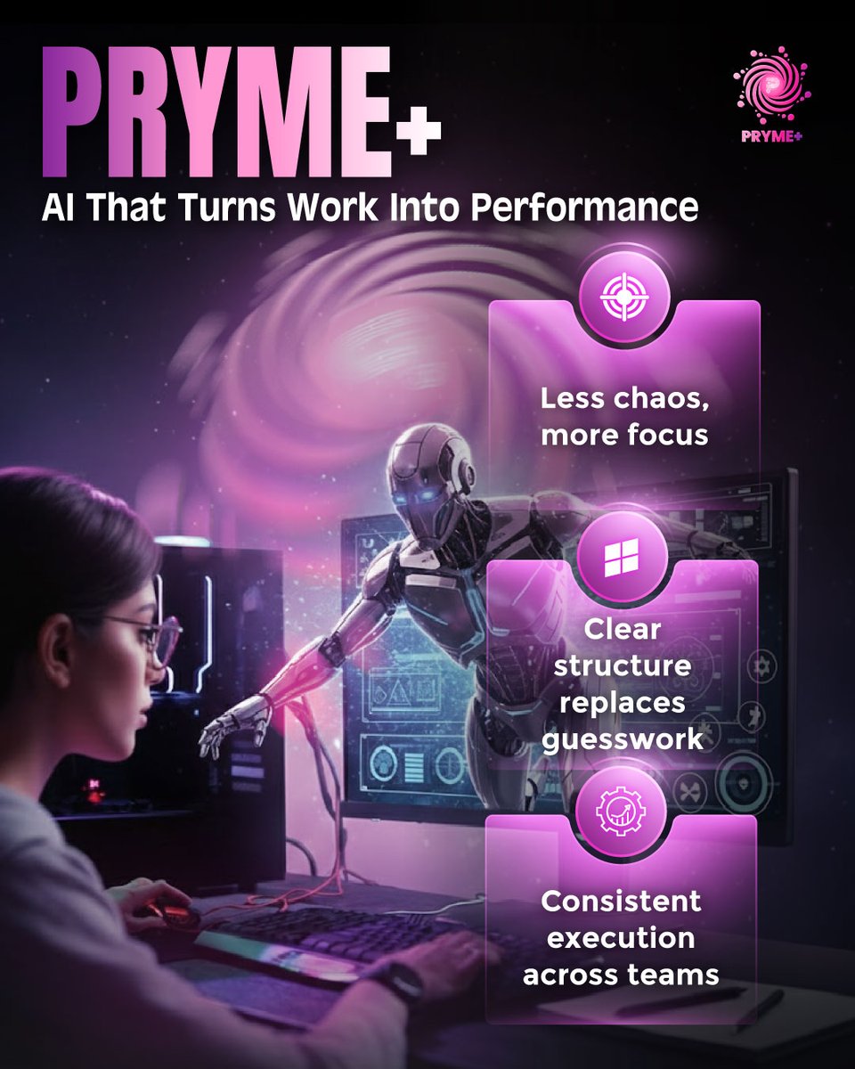 PRYME_PLUS's tweet photo. PRYME+ — AI That Turns Work Into Performance 🚀
Align people, systems, and outcomes — and make execution https://t.co/pEsjQohYD6 smarter. 

Execute better. Scale with confidence. 📈

#PRYMEPlus #AIProductivity #ExecutionFirst #SmartSystems https://t.co/YzZfOfoeoS