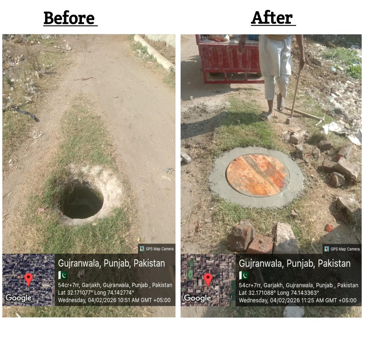 وزیر اعلی پنجاب کی ہدایات کے مطابق ایم ڈی واسا گوجرانولہ شبیر حسین بٹ کی زیرنگرانی شہر کے مختلف علاقوں میں مین ہول کور تبدیل/رپلیس کردیا گیا ہے