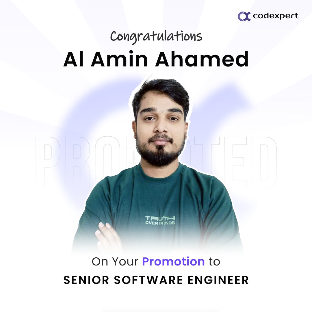 codexpertio's tweet photo. Huge congratulations to Al Amin Ahamed on your promotion to Senior Software Engineer 🎉
Wishing you continued growth and exciting challenges ahead👏
#Promotion #SoftwarEengineer #Codexpert https://t.co/WpDHsHcaJS