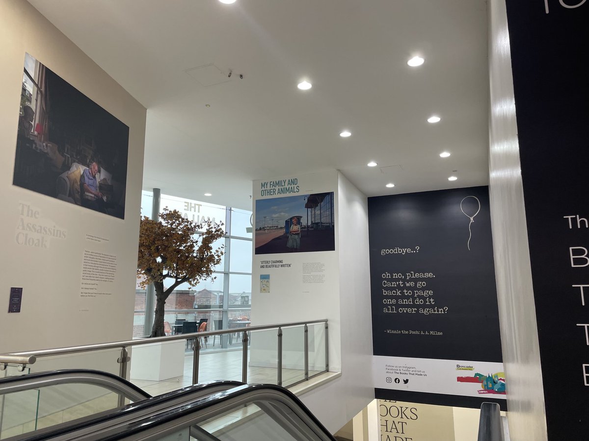 MelanieHewitt61's tweet photo. Walking through the ⁦@Frenchgate⁩ and spotted the photo taken by ⁦@jamiebubbphoto⁩ as part of the ‘books that made me’ exhibition. Taken at Doncaster Sheffield airport before it closed; I hope one day I’ll be able to fly to #Corfu from there again.#Durrells #Author https://t.co/eXkGDBYd2f