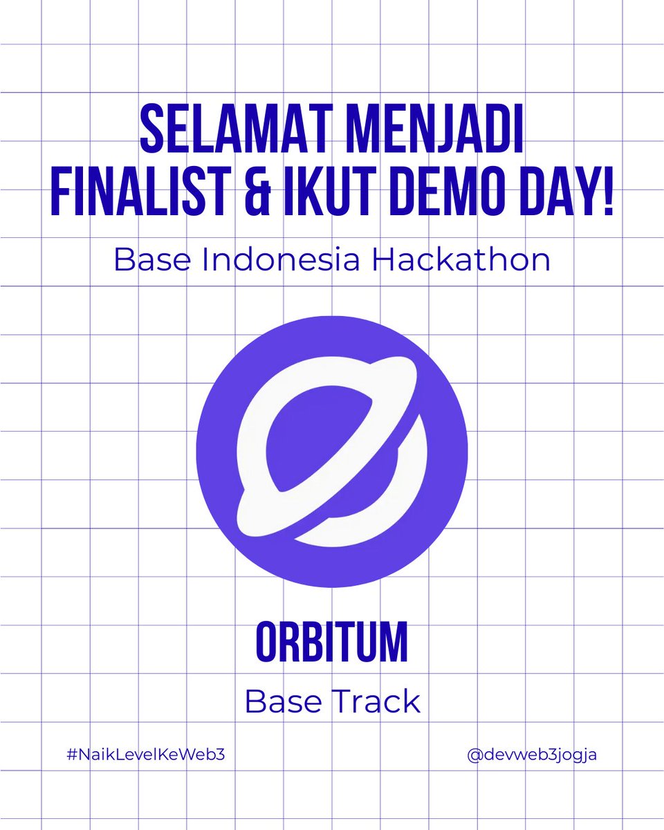 devweb3jogja's tweet photo. IZIIIIINNNNNN, WHO CAN STOP JOGJA DOMINATION? 😎🙏🔥

Admin ucapkan selamat menjadi finalist dari Base Indonesia Hackathon buat semua tim yang lolos, khususnya tim dari Jogja 🥳

Base Track:
1. HookLab AI
2. RyvynPay
3. Orbitum
4. ScaleX

Thetanust Track:
1. NutsArena
2. >_ALPHABIT

Bawa juara ke Jogja ya besok! 🫡