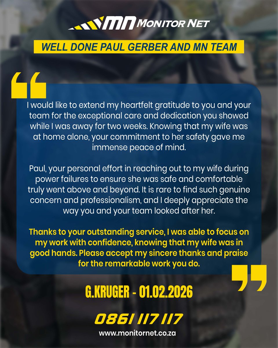 monitor_net's tweet image. Teamwork makes the neighbourhood safer!

A huge well done to the Paul, Lovemore and MN Team for going above and beyond.🔥 We’re proud to have you on the Monitor Net team!

⭐Rate us on Google⭐
g.page/r/CbB_utq_8n8W…

#MonitorNetSecurity #SecurityHeroes #SafeCommunity