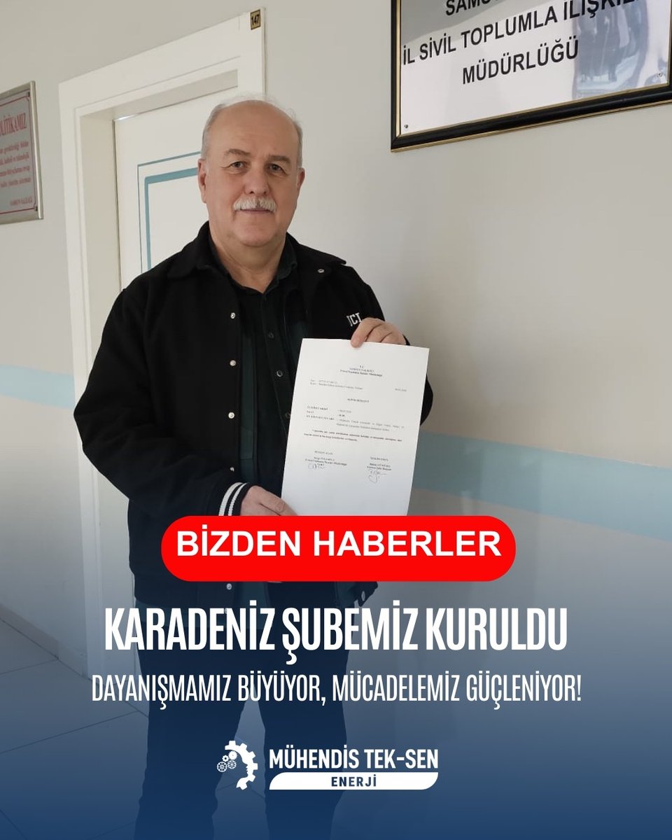 Karadeniz Şubemiz resmen kurulmuştur.
Teşkilatlanmamız büyüyor, sahadaki gücümüz her geçen gün artıyor.

Karadeniz Şubemizin sendikamıza ve üyelerimize güç katmasını temenni ediyor; mühendis ve teknik hizmet çalışanlarının ortak hedefleri doğrultusunda önemli katkılar sunacağına