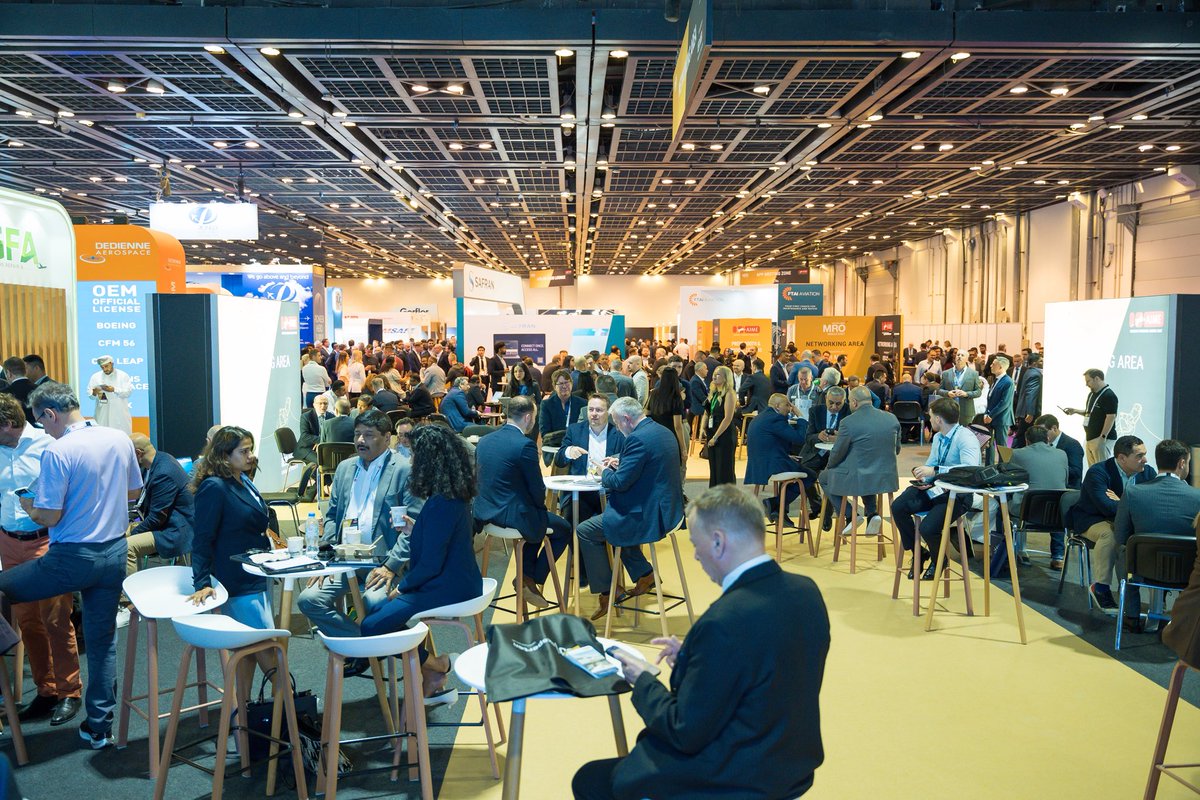 AIMiddleEast's tweet photo. Conversations that matter are happening across MRO Middle East &amp; AIME ✈️ 

From the Airline Club Lounge to the App Meeting Zone and dedicated Networking Lounge, these spaces are bringing industry professionals together to connect, collaborate, and spark new opportunities. https://t.co/f5EhIqp1t7