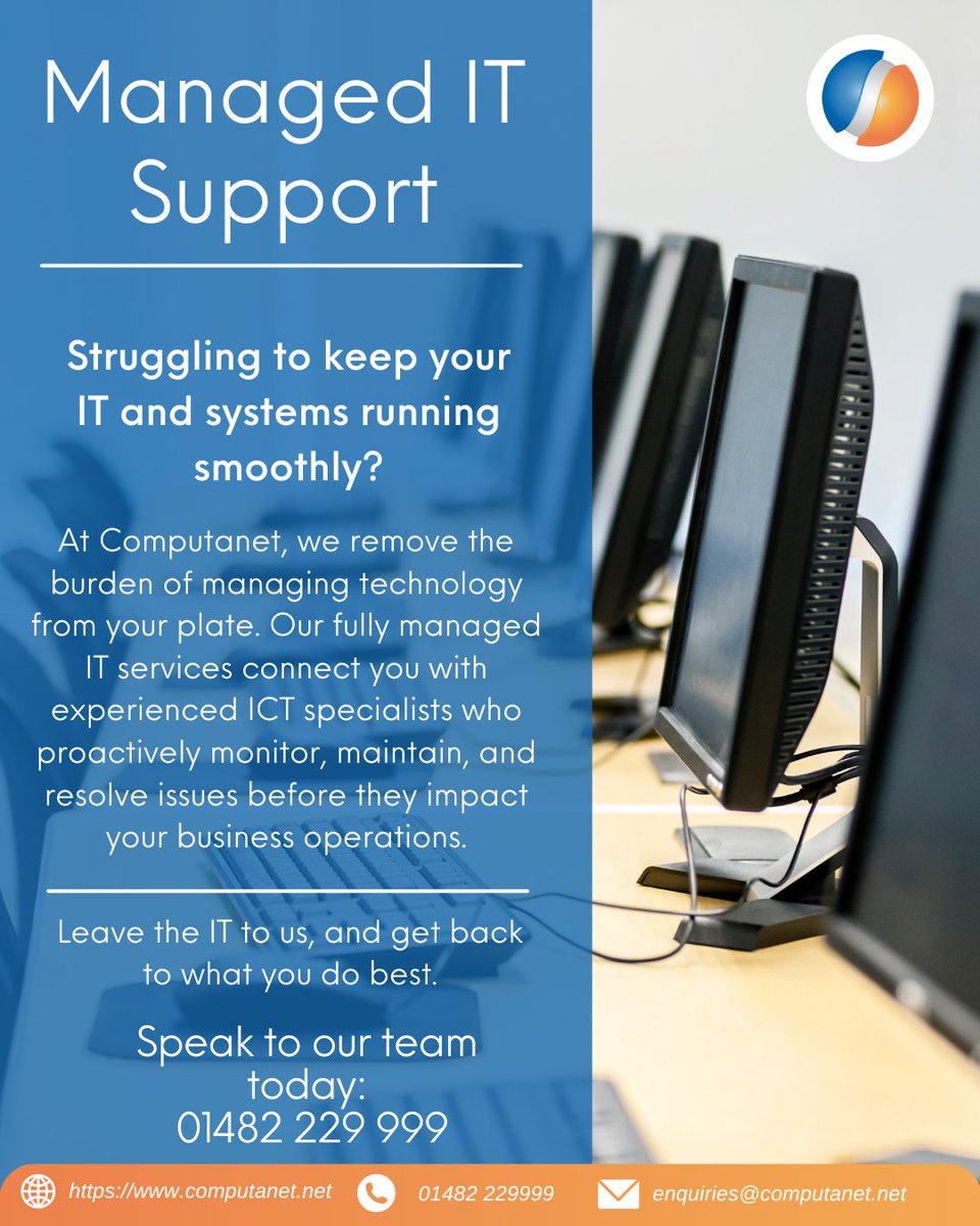 Reliable IT. Seamless operations. Focus on what matters most while we take care of your technology. Get in touch with our team today.

#ManagedIT #ITSupport #BusinessIT #TechSolutions #ManagedServices #BusinessGrowth #ITServices #TechSupport