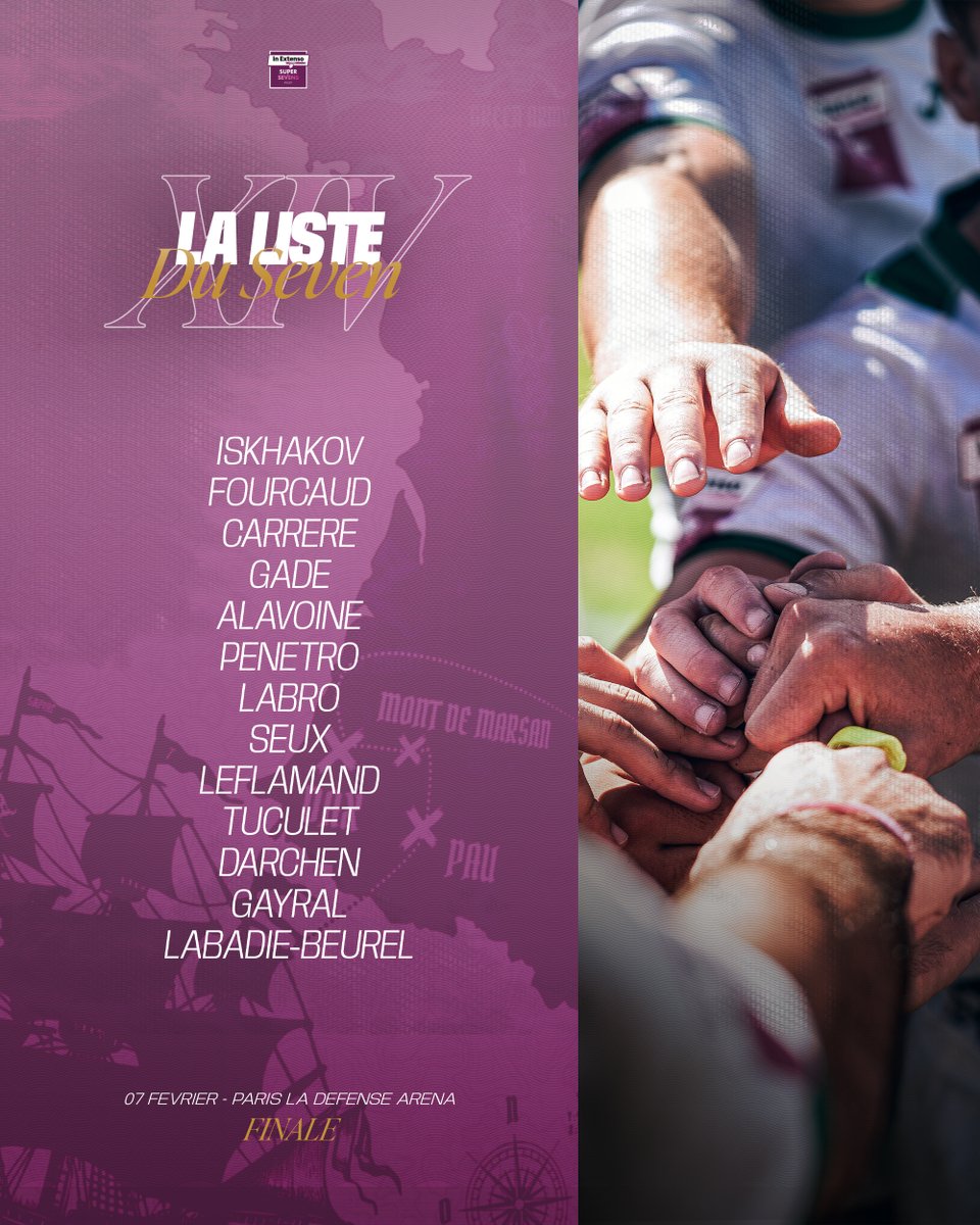 𝐒𝐔𝐏𝐄𝐑𝐒𝐄𝐕𝐄𝐍𝐒 - 𝐋𝐀 𝐅𝐈𝐍𝐀𝐋𝐄 🟢⚫️

Voici le groupe qui débutera samedi pour la finale du <a href="/supersevens/">IN EXTENSO SUPERSEVENS Rugby</a>  à Paris La Défense Arena ! 🔥

RDV Samedi à partir de 13h15 sur Canal + 🏴‍☠️

#Piraterie #SuperSevens #AllezSapiac #GreenArmy