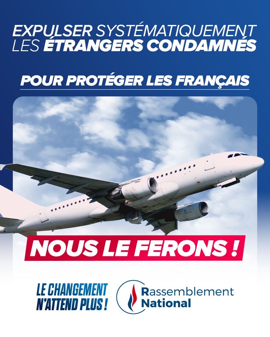 🔴 L’État doit agir sans faiblesse ni laxisme face aux étrangers qui bafouent nos lois : expulsion systématique !

La sécurité des Français ne peut plus être sacrifiée au nom d’un laxisme et d’une idéologie qui ont plongé notre pays dans le chaos. Restaurer l’ordre et protéger