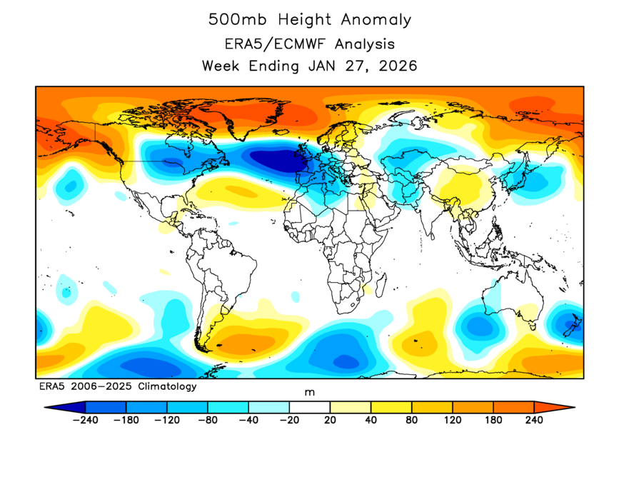 WorldClimateSvc's tweet photo. The recent negative AO episode (Arctic blocking) produced quite a dip in the 30-60°N land-area average temperature.

Per ERA5, the recent minimum daily value was -11.3°C, lowest since 2012.  (The 1950-present record is -14.2°C in late Jan 1969) https://t.co/iZ3prs8tCC