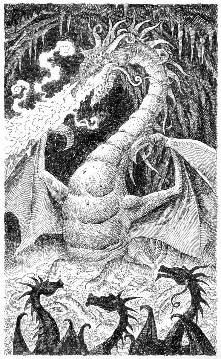 BluebellRaven's tweet photo. 🎨“Great-Aunt Wilhelmina meets Max, Olivia and Adolphus.”
David Wyatt's dragons from Cauldron Spells.
#DailyDragon https://t.co/kDt218PsIK