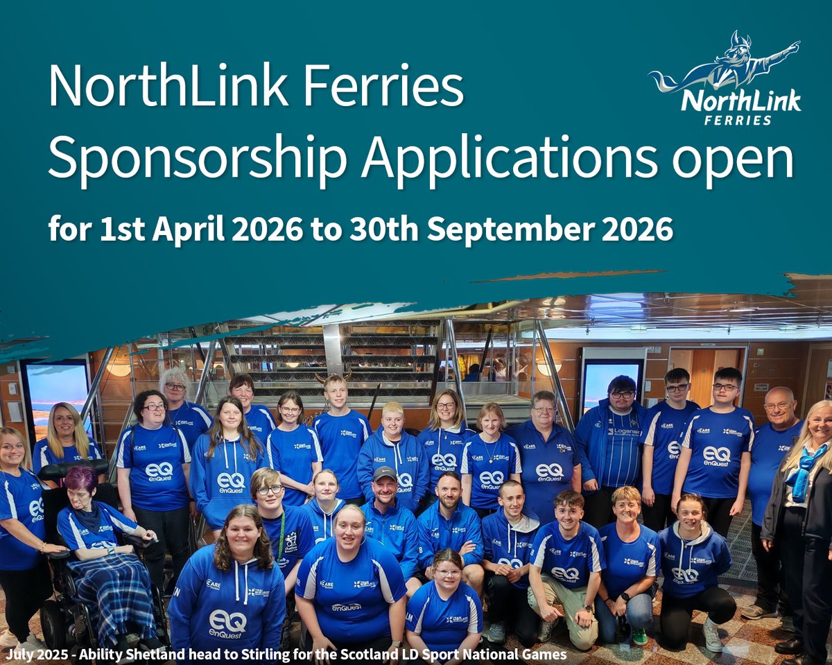 NLFerries's tweet image. Sponsorship applications for the period 1st April 2026 to 30th September 2026 are now being accepted.

Deadline for applications is Friday 20th February 2026.

▶ northlinkferries.co.uk/support/sponso…

#Sponsorship #CommunityEngagement