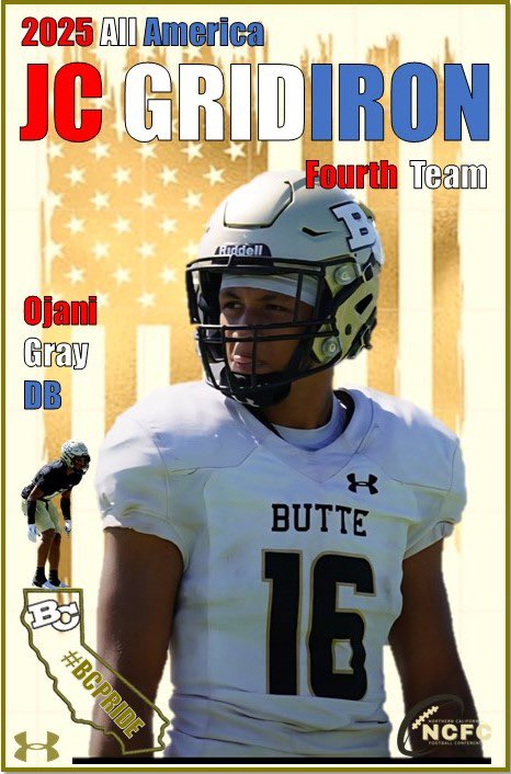 OjaniGray's tweet photo. Grateful to be an Jc Gridiron All American!! @DBCoachNoxBC @Coach_Snelling @CoachFunk55 https://t.co/iU7SqP2ajg