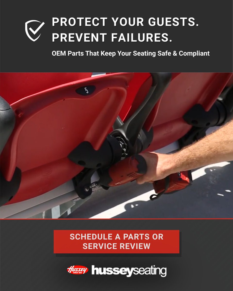 husseyseating's tweet photo. Small parts = big safety.
Hussey OEM Parts help facilities nationwide stay compliant and guest-safe. From hardware to rails to power upgrades—we’ve got you covered.

🔧 Start a request → https://t.co/bSbld5YIK3

#VenueSafety #HusseySeating https://t.co/JV2MCCef9Z