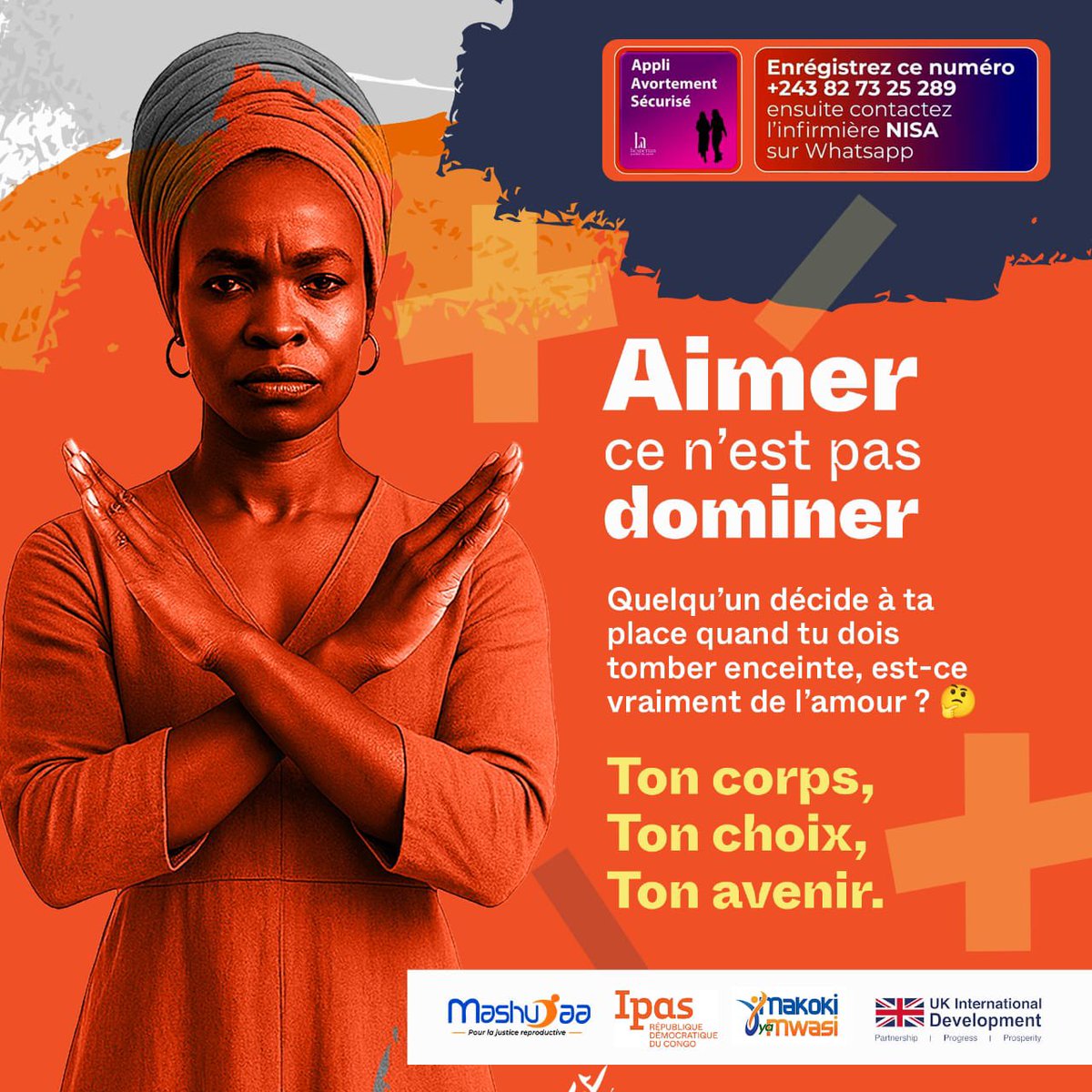 #LoveYaMwasi 
Aimer une femme, ce n’est pas la contrôler.
C’est respecter son corps, sa volonté, sa dignité.
Son corps, son choix, son avenir

#AutonomieCorporelle #MonCorpsMonChoix #Arc
<a href="/MakokiYaMwasi/">Makoki Ya Mwasi</a> 

<a href="/MakokiYaMwasi/">Makoki Ya Mwasi</a>
@UkinDRC
<a href="/Mulunda_JC/">J-Claude MULUNDA</a>
<a href="/Dr_Mpoyi/">Mike Mpoyi</a>