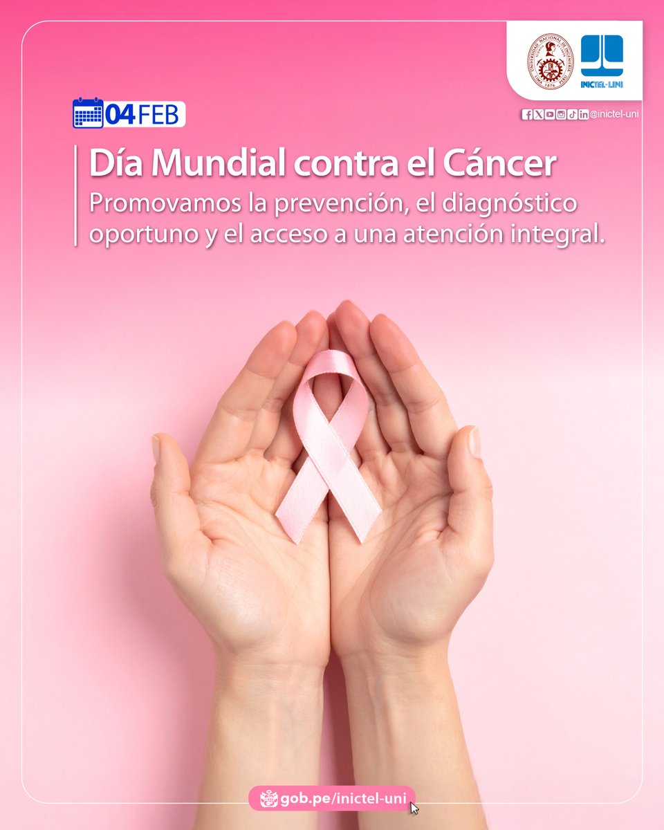 #EfeméridesINICTELUNI | #DíaMundialContraCáncer 

🩷🩺Promovamos la prevención y el diagnóstico oportuno del cáncer, garantizando que todas las personas tengan acceso a atención integral de calidad y fortaleciendo la difusión de información para proteger la salud de la población.