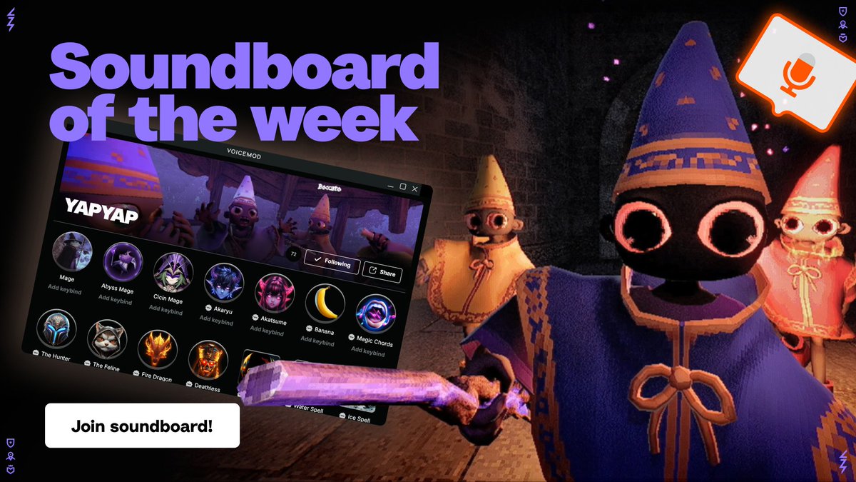 We’ve teamed up with <a href="/yapmancer/">YAPYAP</a> to drop the ultimate soundboard for YapYap!

Unleash memes alongside your spells as you wreak havoc in wizard towers together:

share.voicemod.net/sb/mdnkrhfeh3kj