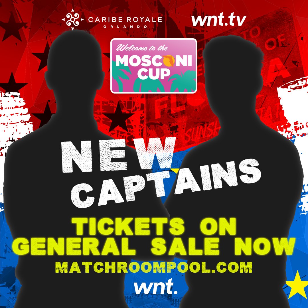 MatchroomPool's tweet image. 👨‍✈️ 🇺🇸 🇪🇺 New Captains this November!

Who do you want to see lead out the teams at the Caribe Royale this year?

Tickets are on general sale now, move fast!

🎟️ ticketmaster.com/mosconi-cup-ti… #MosconiCup