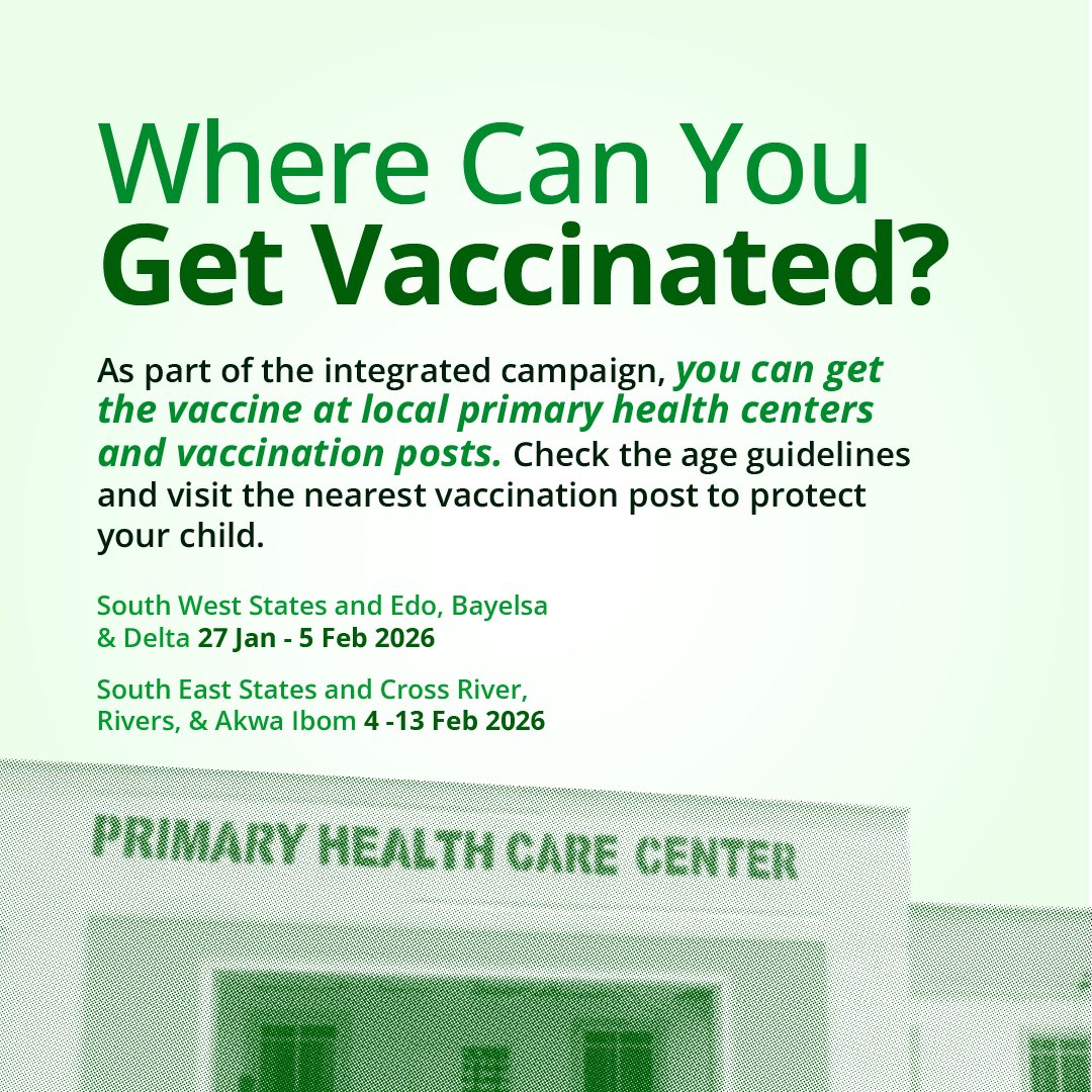 KraksTV's tweet image. The measles rubella vaccine is safe, well-tested &amp;amp; trusted worldwide. Measles and rubella are dangerous for children and risky in pregnancy but vaccination prevents both.

27 Jan–13 Feb: Take eligible children (9 months–14 yrs) to PHCs across Southern Nigeria. #ProtectOurChildren