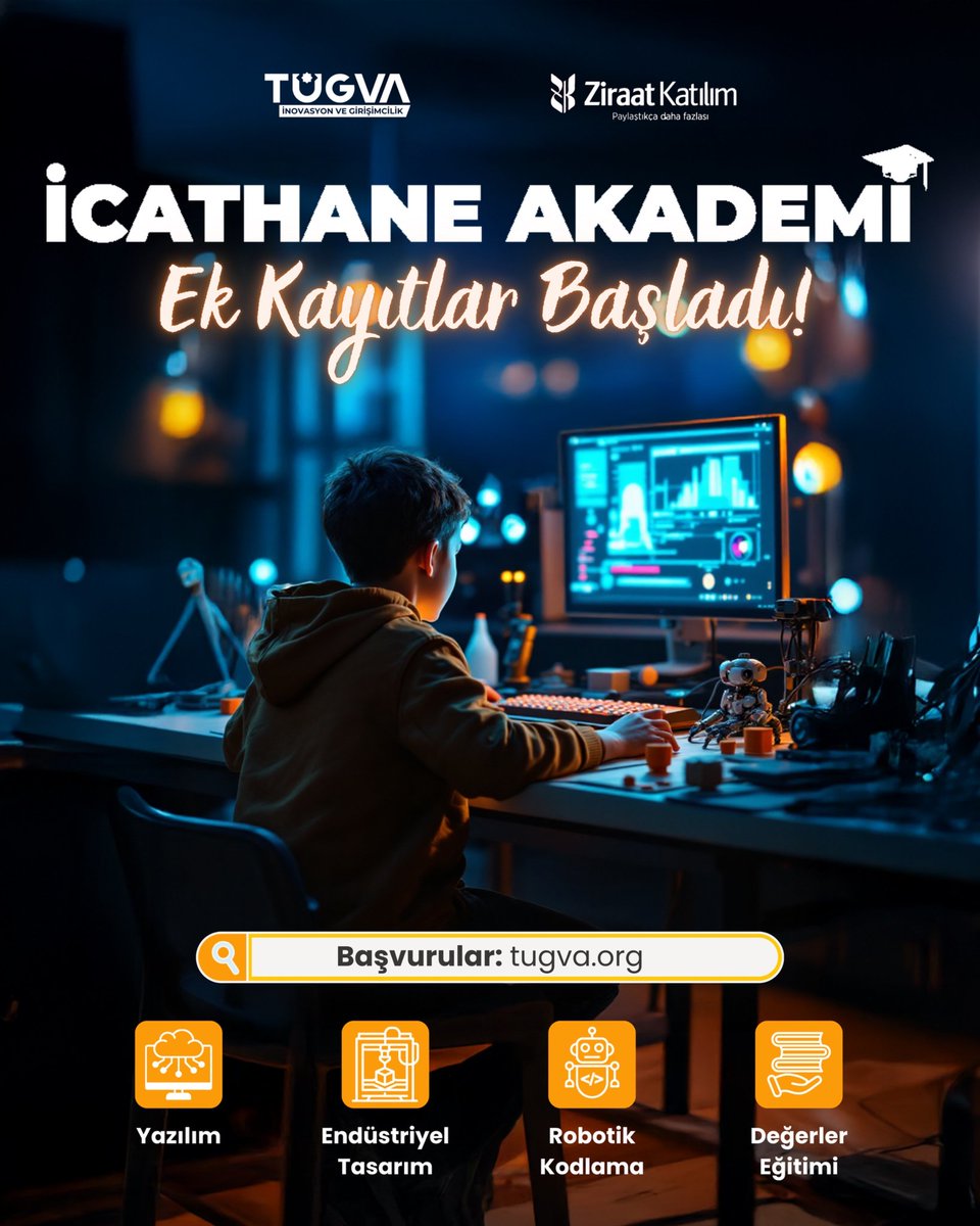 🚀 İcathane Akademi Bahar Dönemi Ek Kayıtları Başladı!
Kaldığımız yerden, daha güçlü ve daha heyecanlı devam ediyoruz. Sen de aramıza katıl, fikirlerini hayata geçir! 🛠️⚡️

Başvuru için : basvuru.tugva.org/icathane/