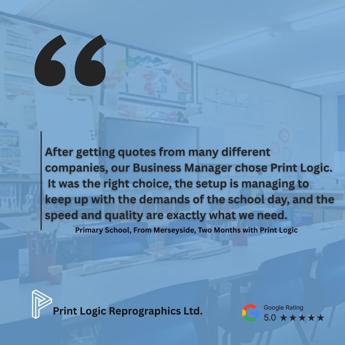 Wirral Primary School’s Business Manager compared quotes and chose Print Logic — and it’s paying off. Our setup keeps up with the nonstop school day, delivering the speed and quality they need. Ready for a system that works as hard as you do? 
#PrintLogic #SchoolEfficiency