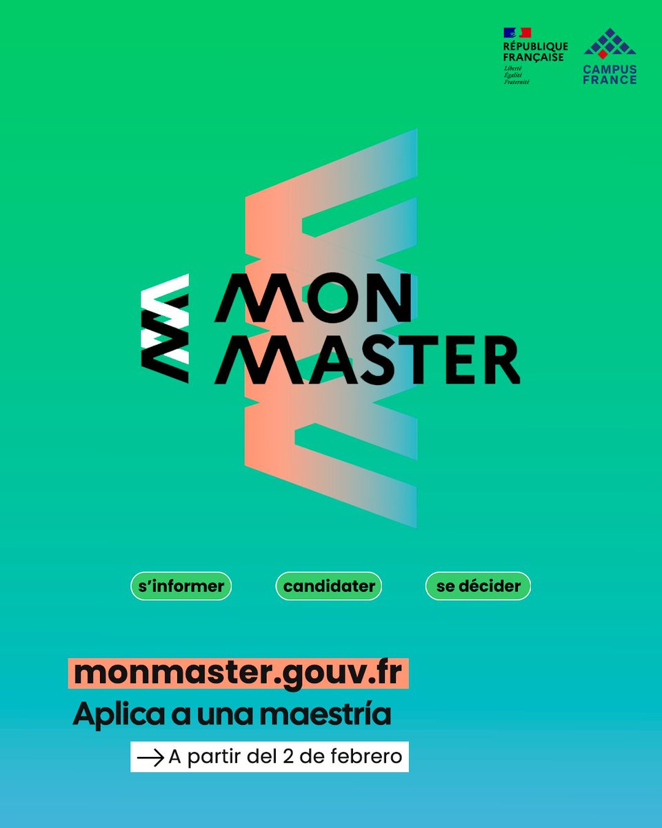¡Ya está disponible el catálogo de Mon Master 2026! 🎓 🇫🇷  Aplica y estudia un posgrado en Francia. Ya puedes consultar toda la oferta académica para el primer año de Máster (M1) en la plataforma oficial de Gobierno francés ✈️🌎

🔗 monmaster.gouv.fr

#campusfrancegt