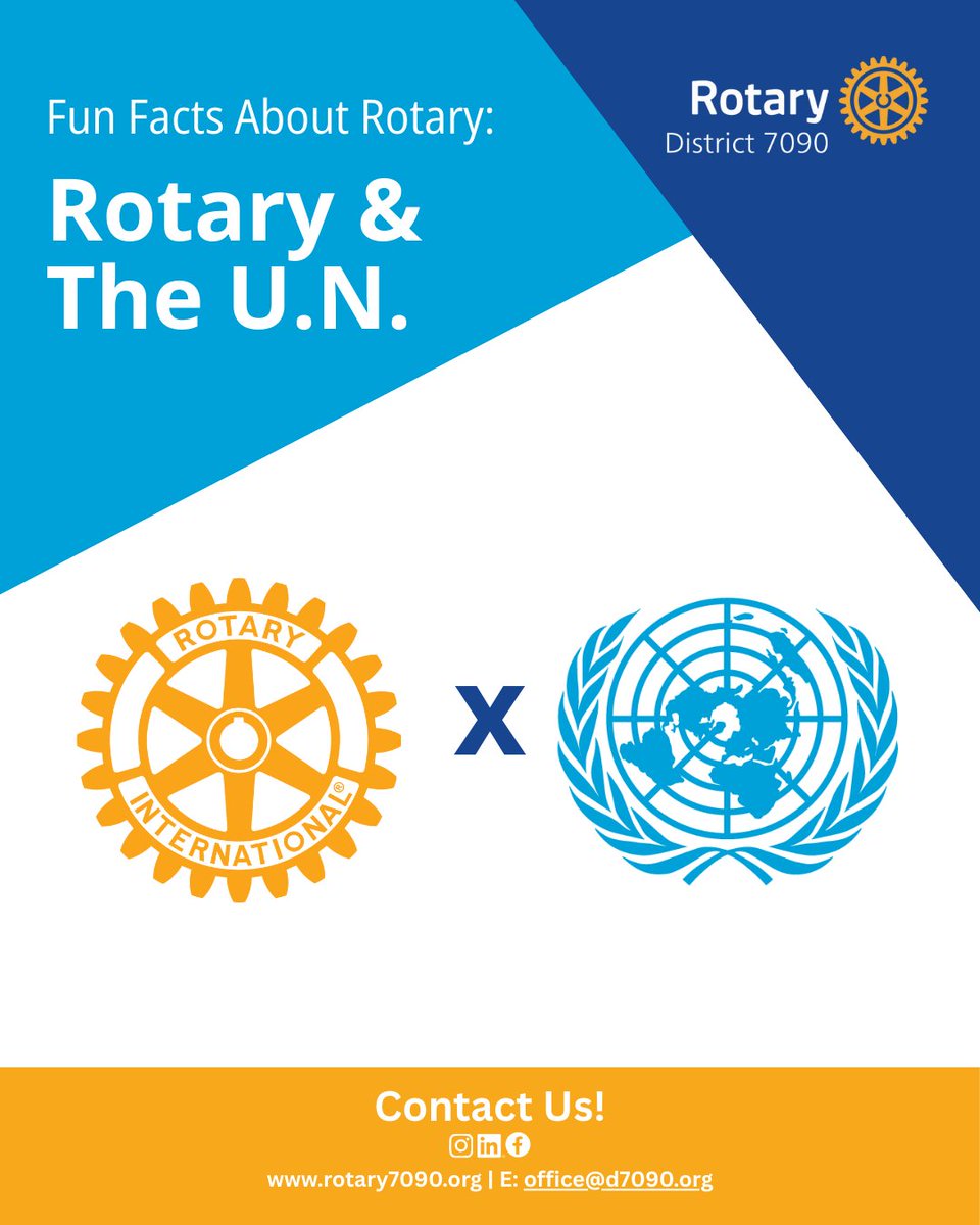🌍 Rotary is one of the few non-government organizations with official ties to the United Nations. Since 1945, Rotary has helped support global efforts in peace, health, and education. Contact us to get involved.
#Rotary7090 #ServiceAboveSelf #GlobalImpact