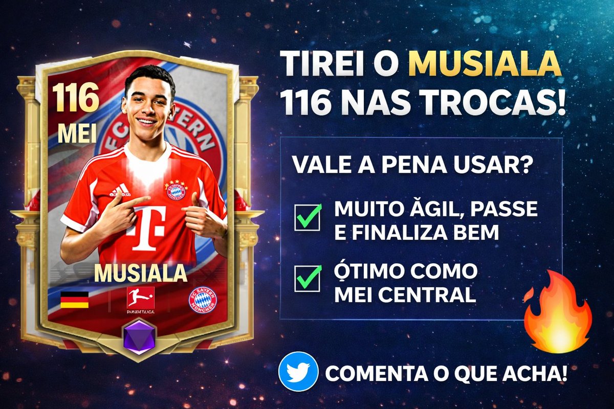 FabioRadia16359's tweet image. Tirei o Musiala 116 nas trocas 😱🔥
MEI muito ágil, passe fino, cria muito jogo e chega bem na área.
No físico não é o mais forte, mas pra quem curte jogo trabalhado é monstro ⚽🔥
👉 Quem já usou, manda a real: compensa usar ou guardar? 👀💬
#FCMobile #FUTMobile #PackLuck #Troca