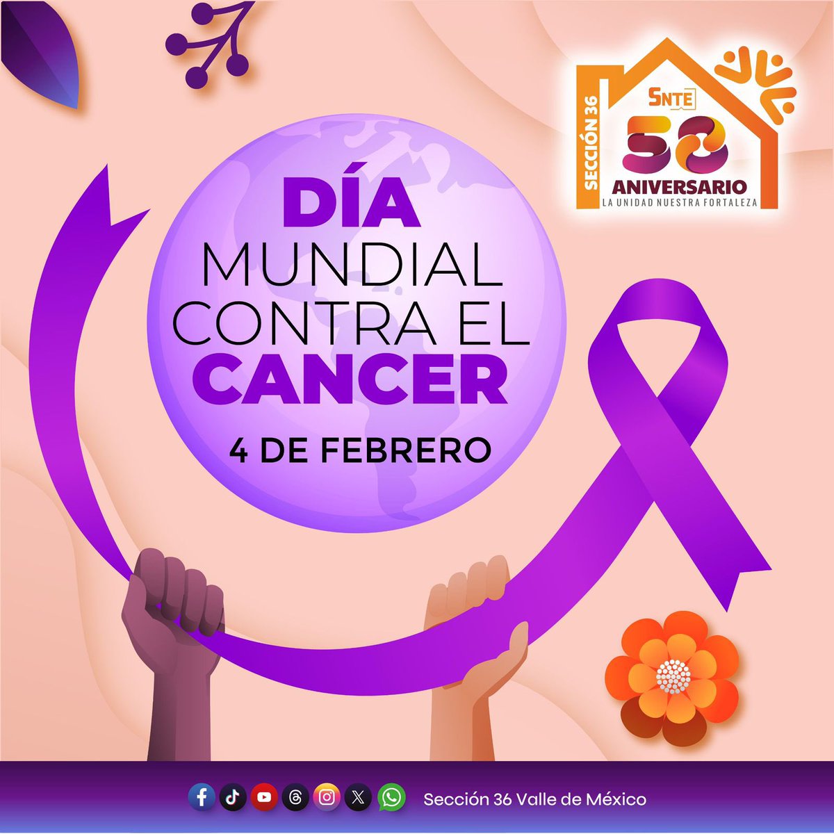 🟠 Hoy, 4 de febrero, conmemoramos el Día Mundial de la Lucha contra el Cáncer, una fecha para generar conciencia sobre la prevención, la detección oportuna y el acceso a tratamientos, recordando que la información, la solidaridad y el cuidado de la salud pueden salvar vidas.