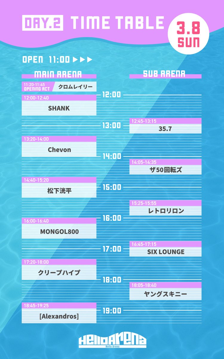 Hello Arena 2026】 タイムテーブルが発表されました。 [Alexandros]は