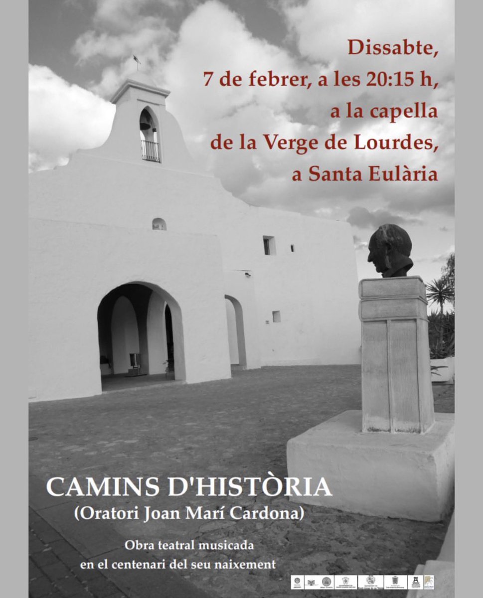 ⛪️ Estreno de la #ObraTeatral musicada Camins d’història el sábado 7 de #febrero, a las 20.15 horas, en la capilla de la Verge de Lourdes, en #SantaEulàriaDesRiu.

🔗 ibiza-click.com/camins-dhistor…

#IbizaClick #OcioIbiza #AgendaIbiza #JoanMaríCardona #Centenario #Ibiza #Eivissa #IEE