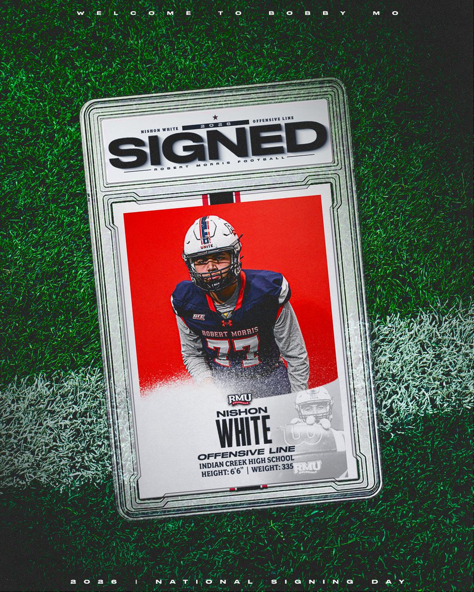RMU_Football's tweet photo. 𝓢𝓲𝓰𝓷𝓮𝓭: Nishon White
#BobbyMo | #NSD26 | @white_nishon https://t.co/fAkUbonVmQ