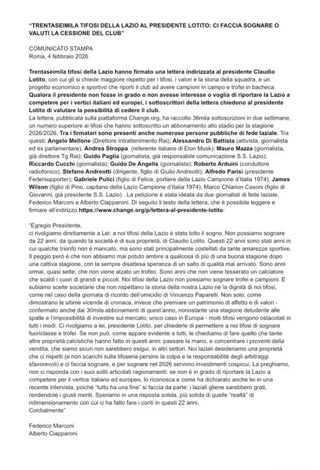 L’obiettivo che ci siamo posti con <a href="/fede_marconi/">Federico Marconi</a> 
è quello di far parlare ovunque di ciò che vive il tifoso della #Lazio. Oggi pomeriggio abbiamo mandato il comunicato stampa in foto a tutte le principali agenzie di stampa italiane.
Vi aggiorneremo presto sulle pubblicazioni. Chi