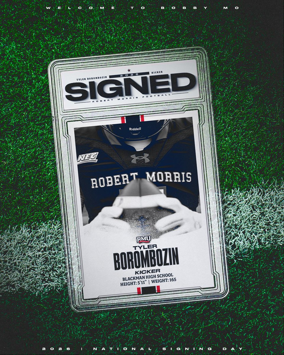 RMU_Football's tweet photo. 𝓢𝓲𝓰𝓷𝓮𝓭: Tyler Borombozin
#BobbyMo | #NSD26 | @tylerborombozin https://t.co/HTJ3hMFcAi