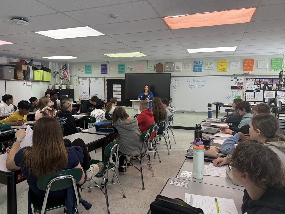 LCaseCMS's tweet photo. Thank you Honnah Schiemann, Registered Nurse, for speaking to our classes for #RealLifeWednesday @RaiderMiddle @CMS_MrGordon #onceaRaider https://t.co/U1RQFyESXw