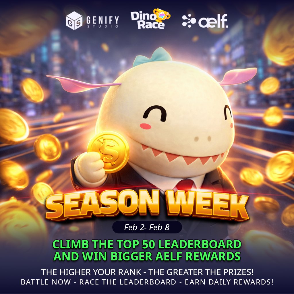 🔥 DinoRace – Season Week is live! 🦖💨
📅 Feb 2 – Feb 8 🏆 Climb into the Top 50 leaderboard to win bigger AELF rewards!
💰 The higher your rank – the greater the prizes! ⚔️ Battle every day 📈 Race up the leaderboard 🎁 Earn rewards daily
👉 Join now: 🌐