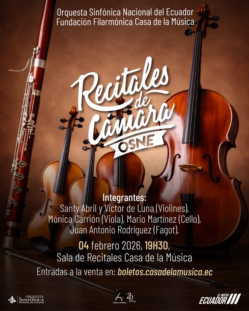 sinfonicaosne's tweet photo. #RecitalDeCámara :: La Orquesta Sinfónica Nacional del Ecuador y la Casa de la Música presentan un grandioso Recital de Cámara.

🎟️ Entradas disponibles en https://t.co/I8GScIic31

#SomosSinfónicaNacional 🇪🇨 https://t.co/2qBlISP5kY