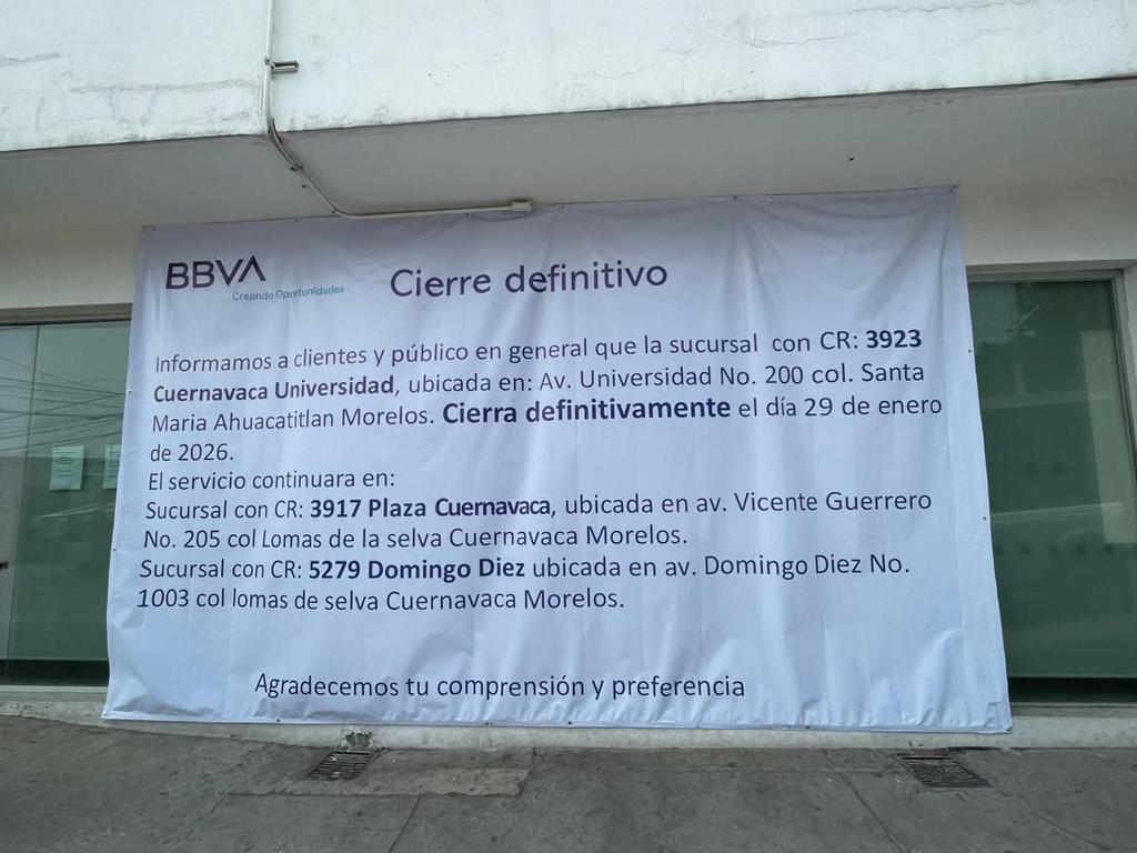 lvillegas0308's tweet photo. #3Sucursales de @bbva #Cierran 🏦🔒 #Cuernavaca
🔴 Plaza Laurel, en avenida Ávila Camacho
🔴 Sucursal de Bellavista, en avenida Emiliano Zapata
🔴 Sucursal ubicada en avenida Universidad
@FoxNews @seattletimes @nytimes @el_pais @infobaeamerica
https://t.co/VWKiq2neXx https://t.co/RWTAc1SrJR