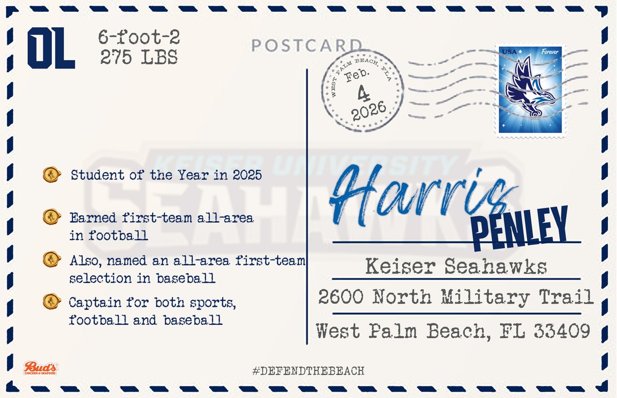 KeiserFootball's tweet image. Sweet Home Alabama 🎶

Ladies and Gentlemen, our newest Seahawk, Harris Penley

#DefendTheBeach #GRIT #NSD2026 #SeahawkFast #2eahawk6