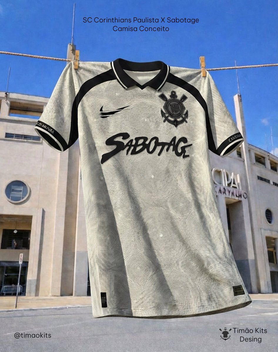 timaokits's tweet photo. Corinthians X Sabotage 👕⚫️⚪️

Essa camisa é uma homenagem criativa e cheia de identidade, unindo futebol e música em um conceito forte e simbólico. Fiz uma camisa de como seria uma collab entre Corinthians e Sabotage, o famoso cantor de rap, torcedor do Corinthians. https://t.co/WyJc34Tu4c
